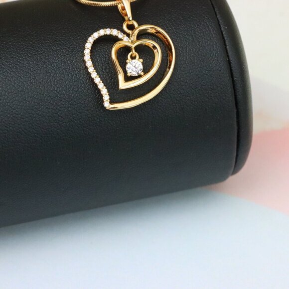 "Elegant Rose Gold Double Heart Pendant with Dangling CZ Stone, XPPT1378 - Picture 5 of 13